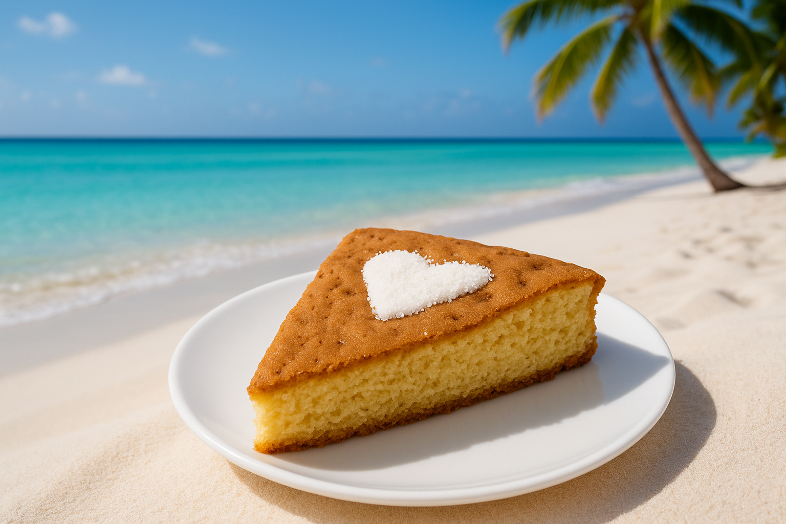 Gâteau à la noix de coco dans une assiette sur la plage