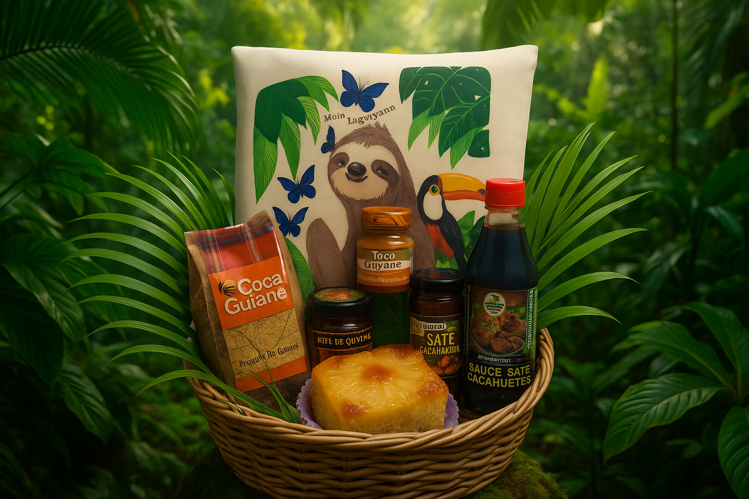 Panier tropical avec fond tropical